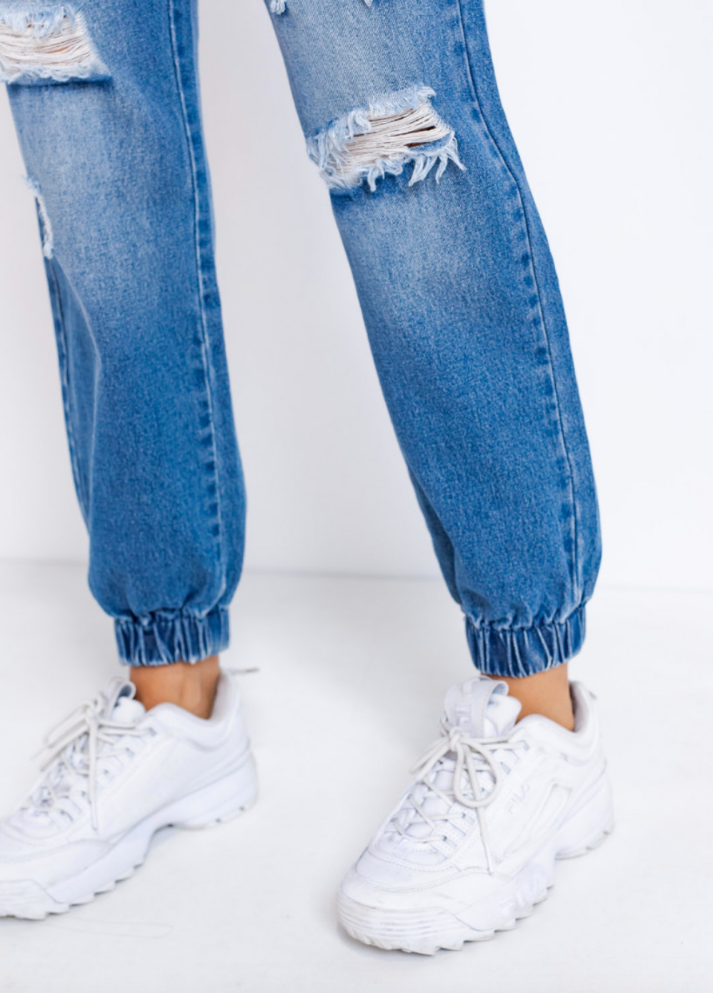 Distressed Denim Jogger Pants