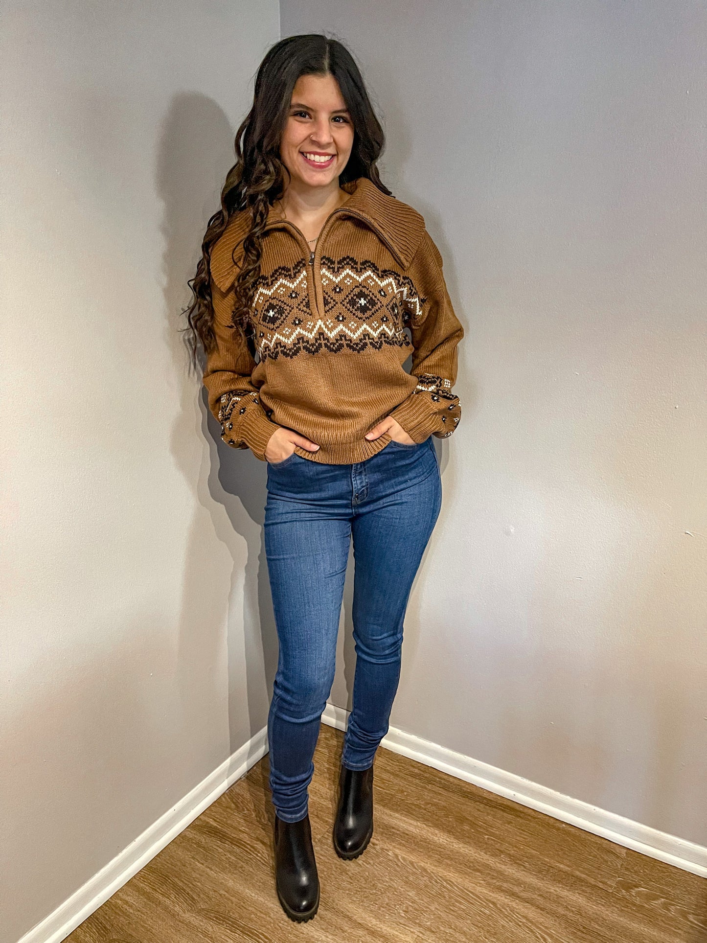 Brown Quarter Zip Sweater