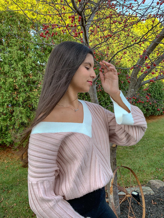 Full of Love Knit Block Sweater (Rose)