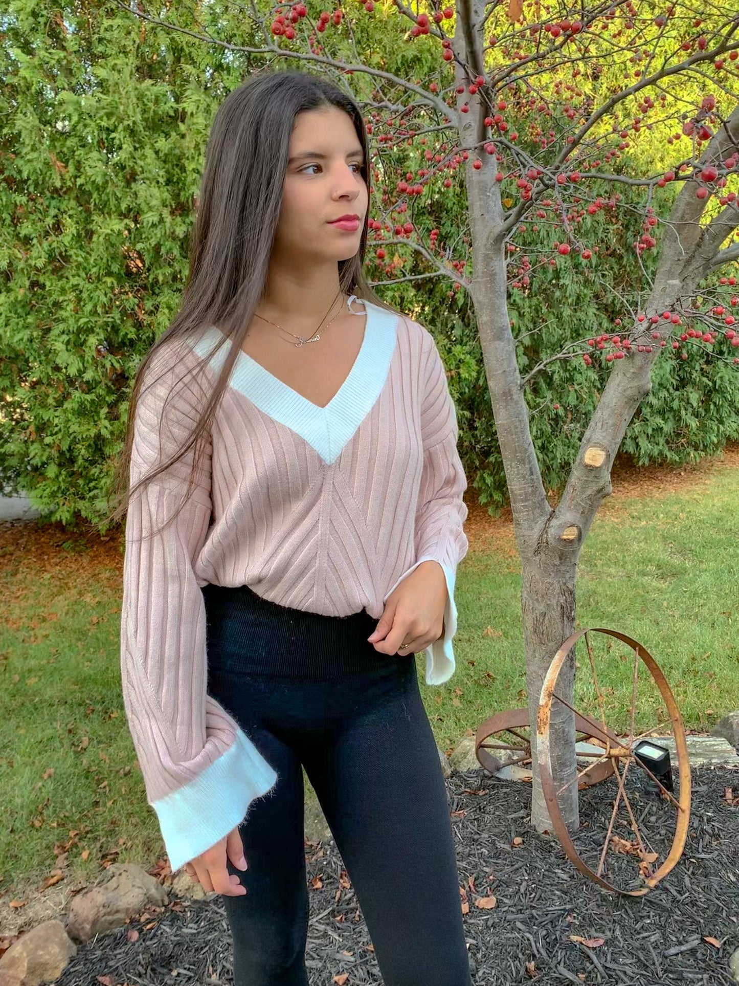 Full of Love Knit Block Sweater (Rose)