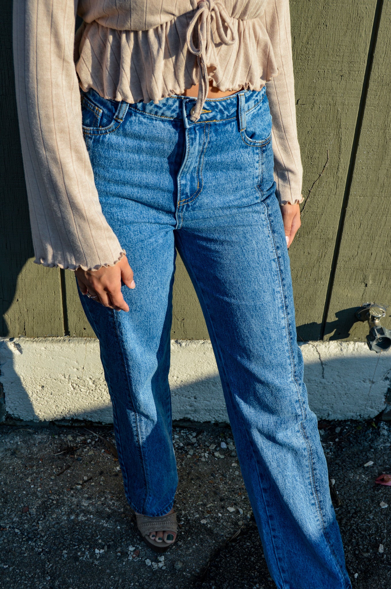 Falling Hard Color-Blocked Denim Pants