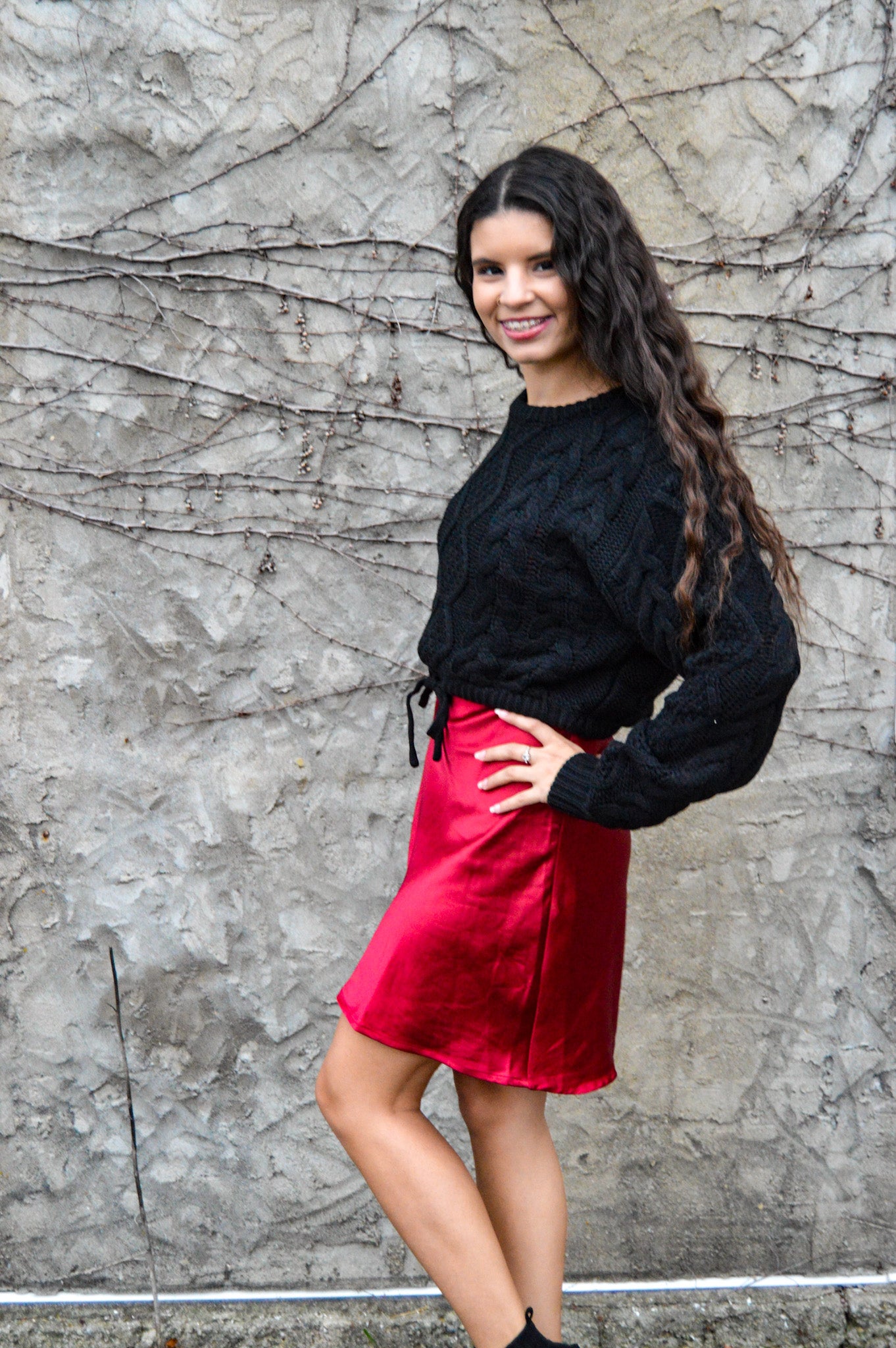 Black Cable Knit Cropped Sweater