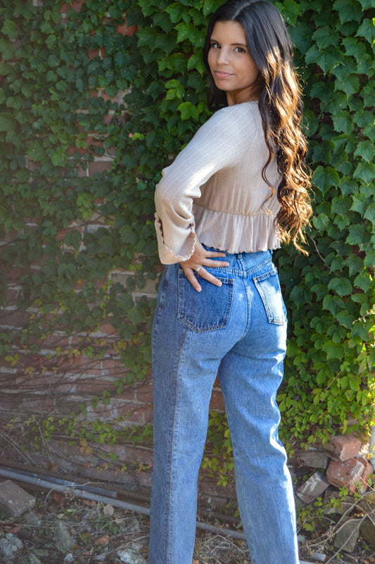 Falling Hard Color-Blocked Denim Pants