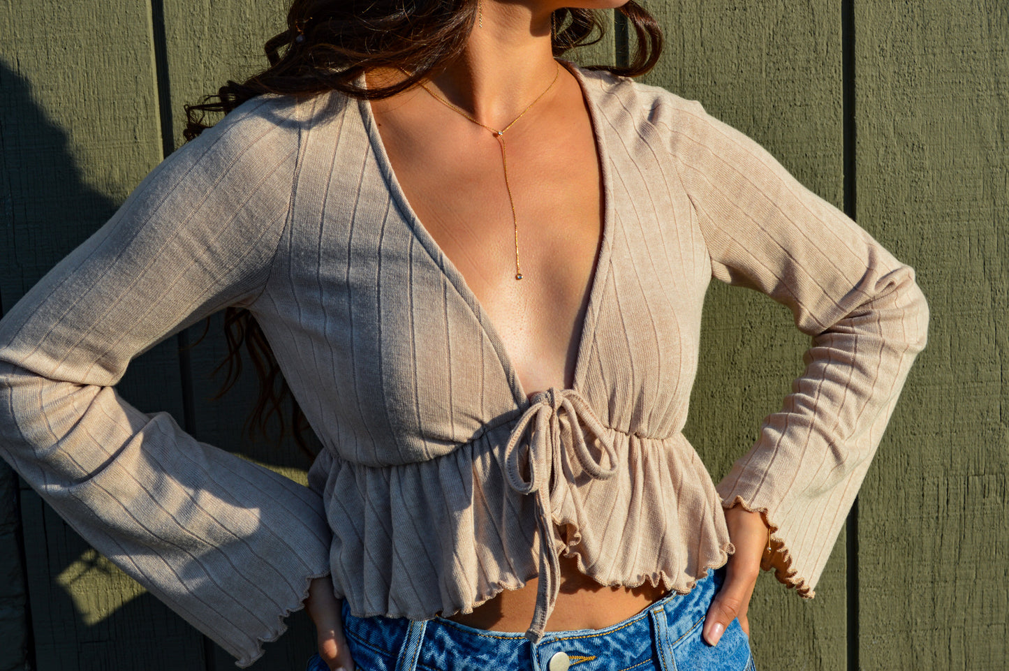 Taupe Crisp Air Top