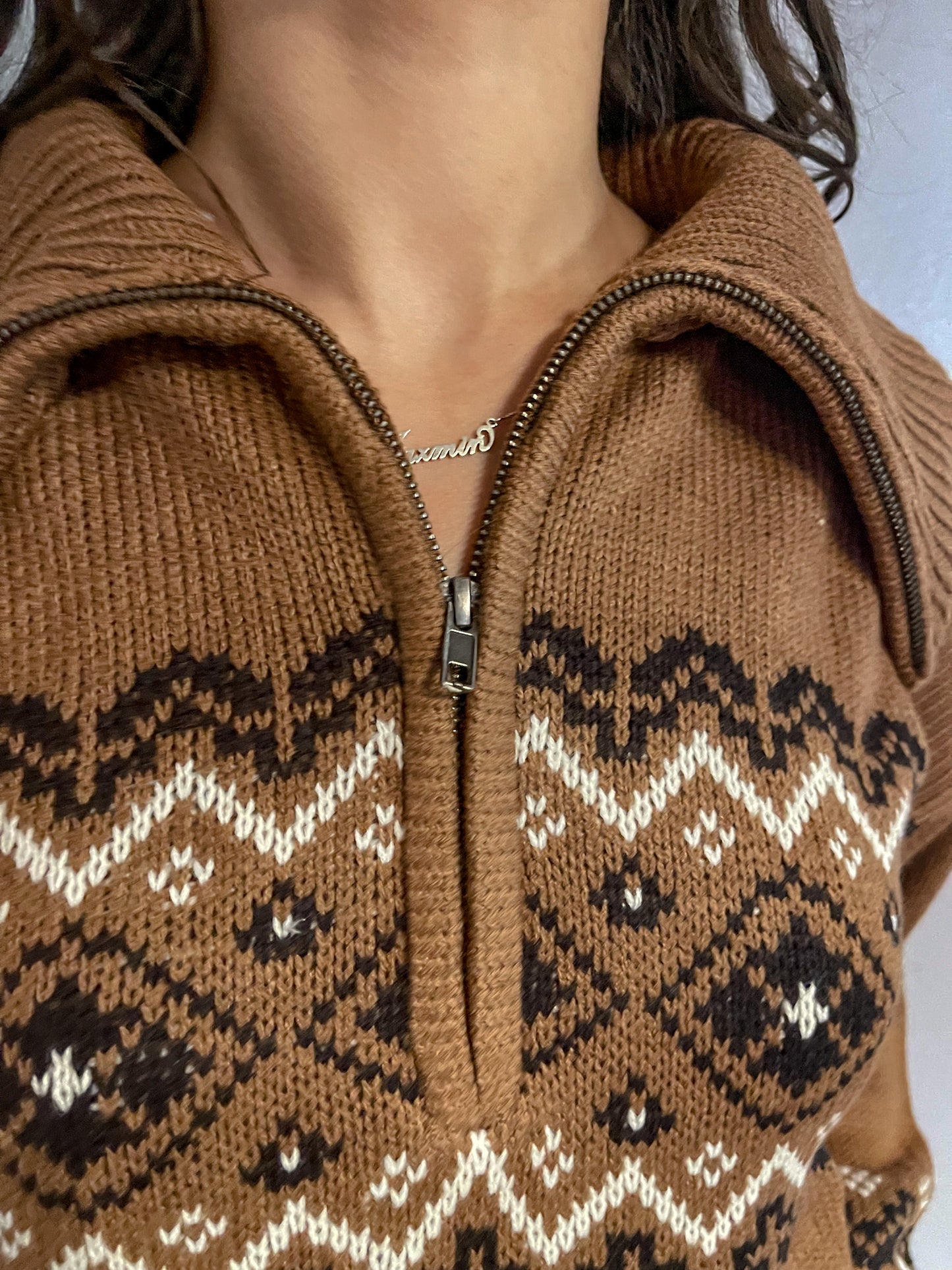 Brown Quarter Zip Sweater