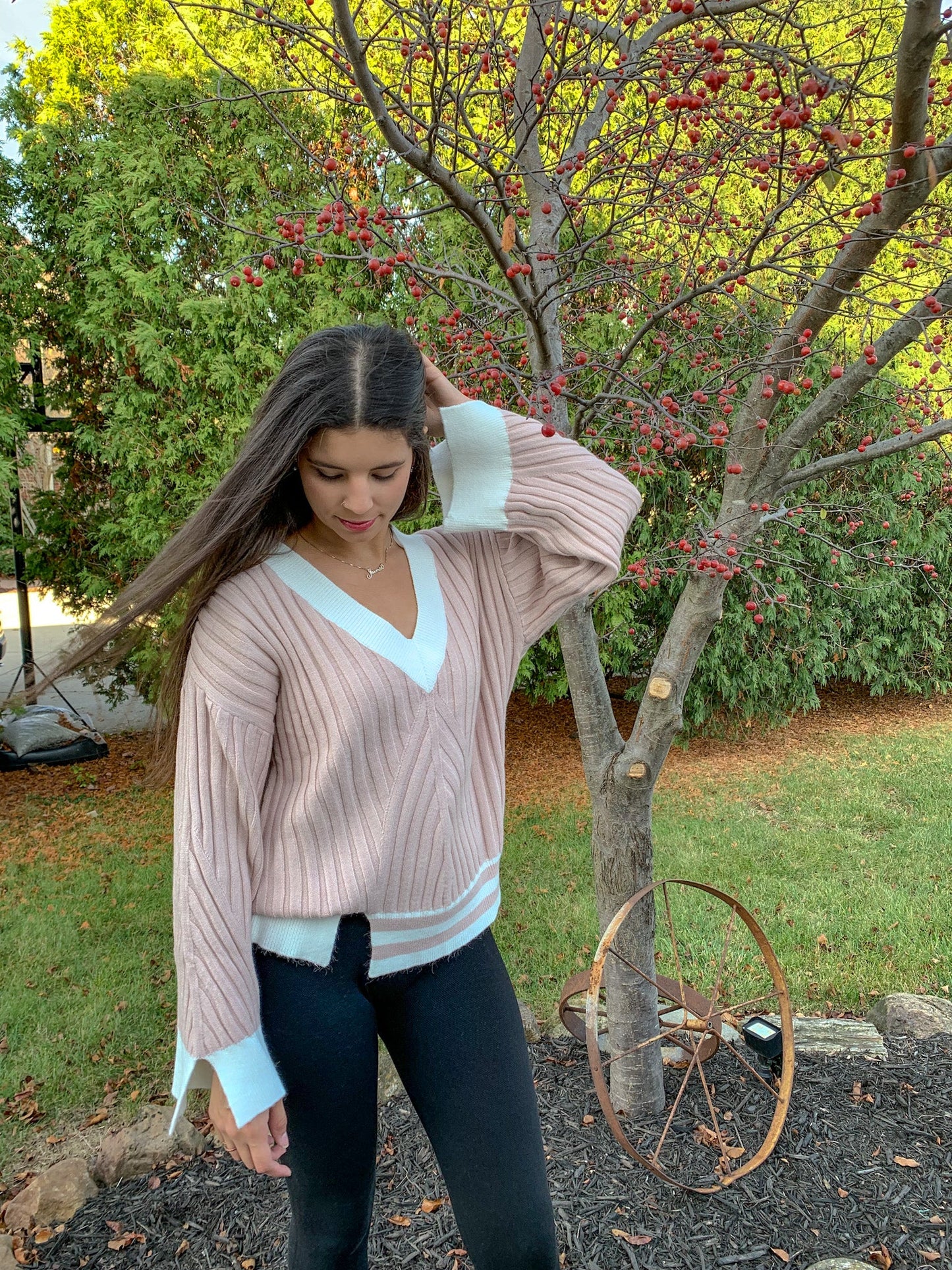 Full of Love Knit Block Sweater (Rose)
