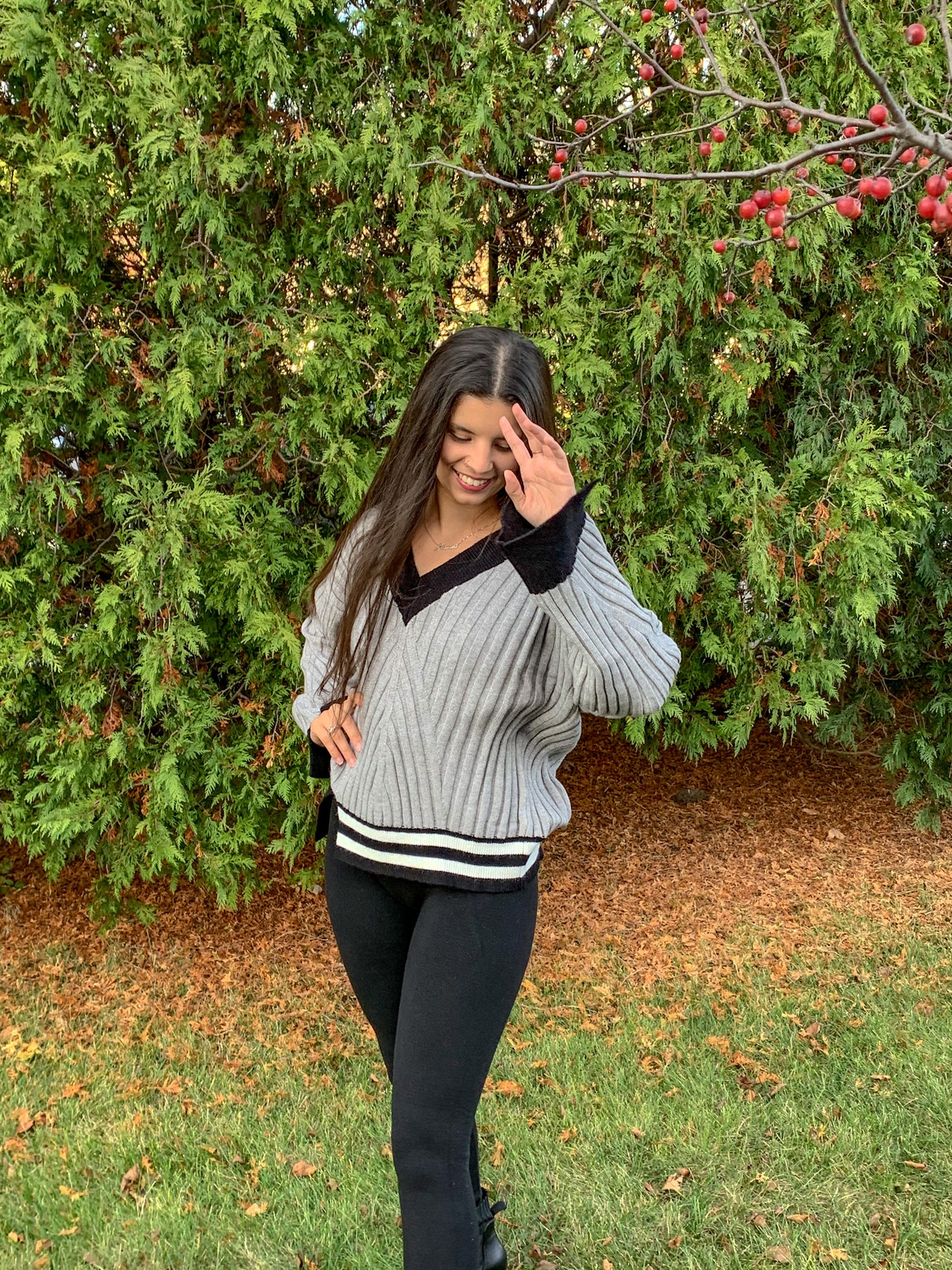Full of Love Knit Block Sweater (Gray)