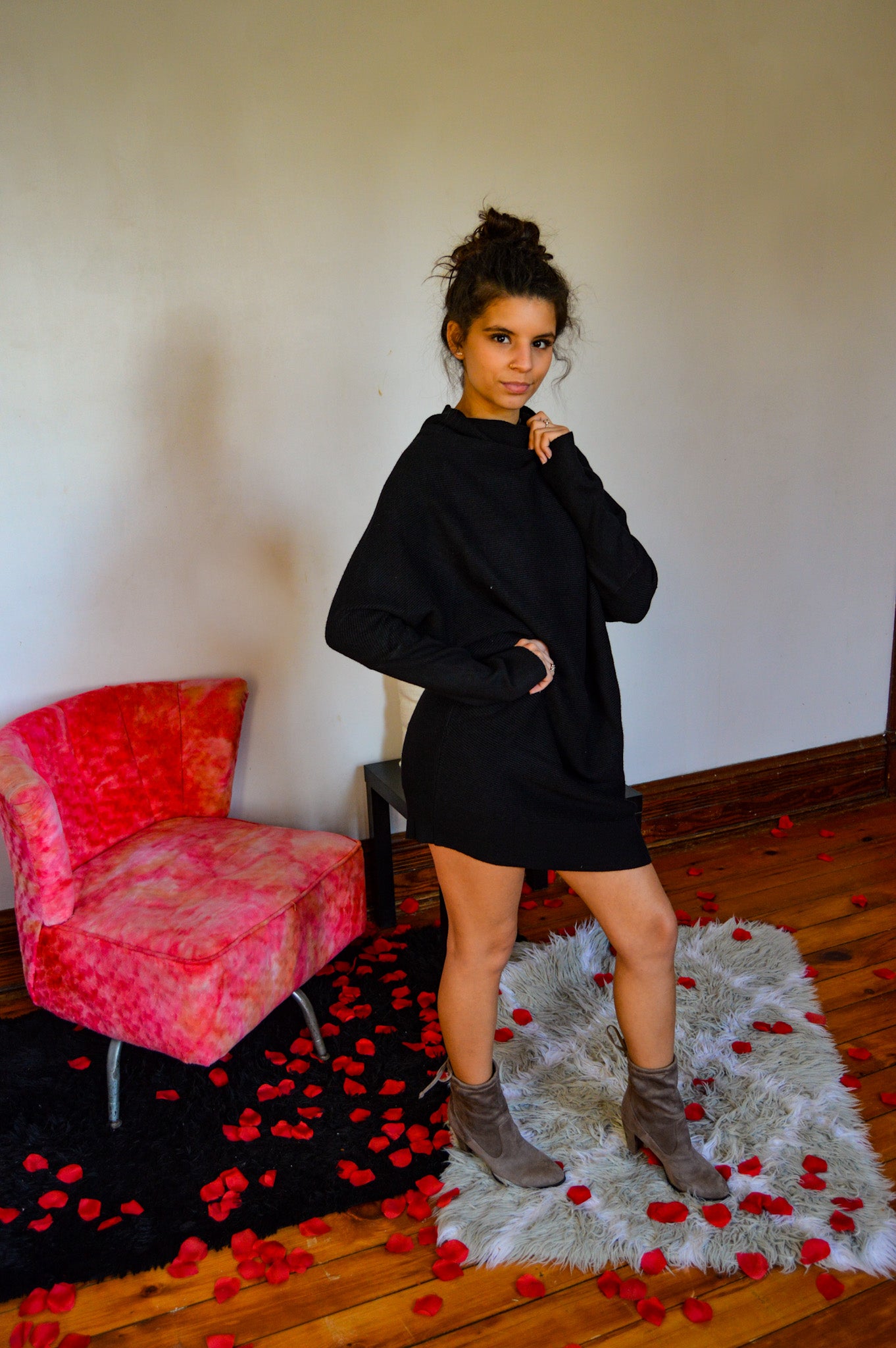 Dolman Tunic Sweater Dress (Black)
