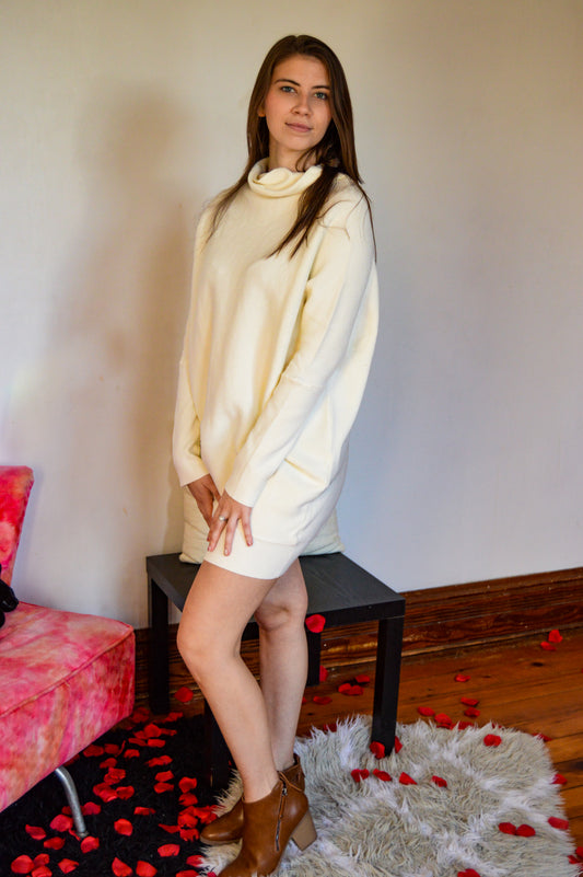 Dolman Tunic Sweater Dress (Ivory)