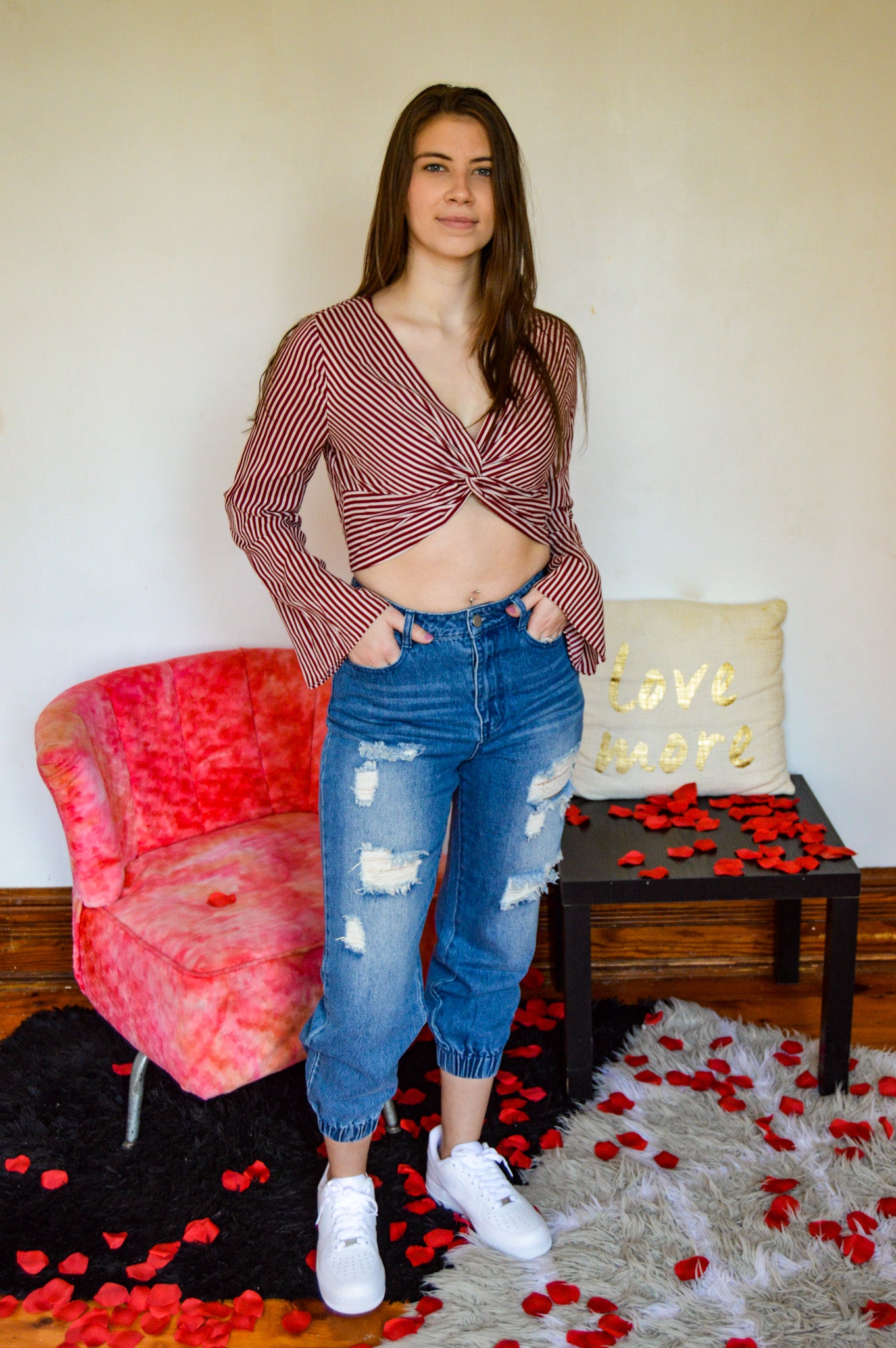 Distressed Denim Jogger Pants