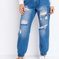 Distressed Denim Jogger Pants