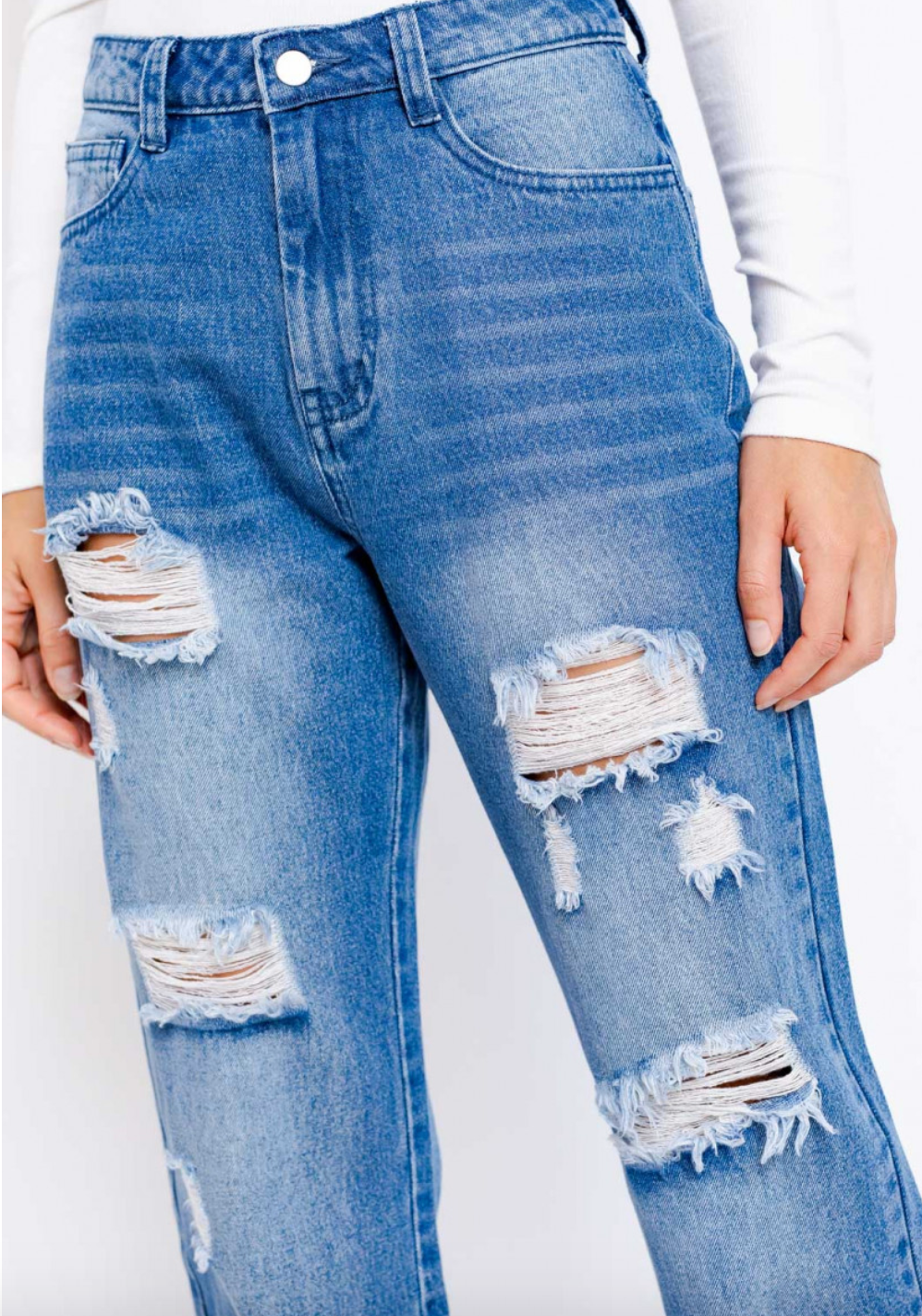 Distressed Denim Jogger Pants
