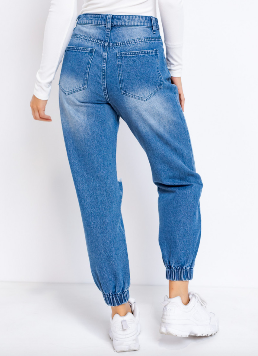 Distressed Denim Jogger Pants
