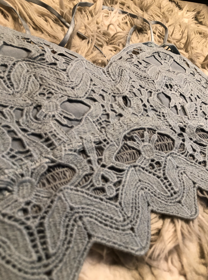 Crochet Embroidered Lace Longline Bralette