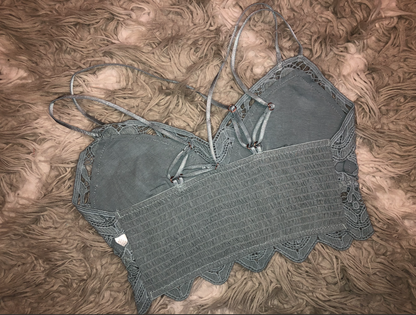 Crochet Embroidered Lace Longline Bralette