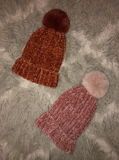 Chenille Pom Pom Beanie (2 Colors)