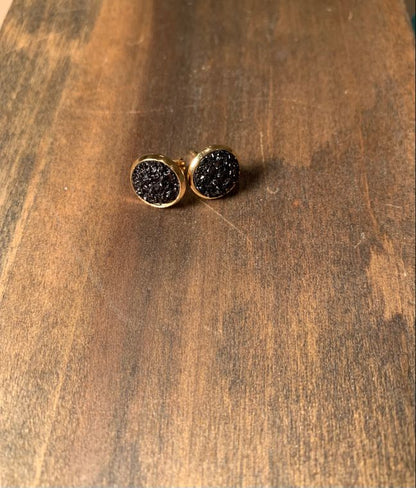 Druzy Stud Earrings (Black)