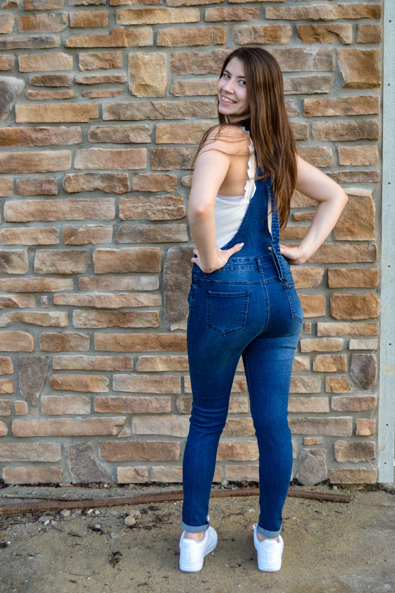 Junior Distressed Denim Skinny Overalls (2 Colors)