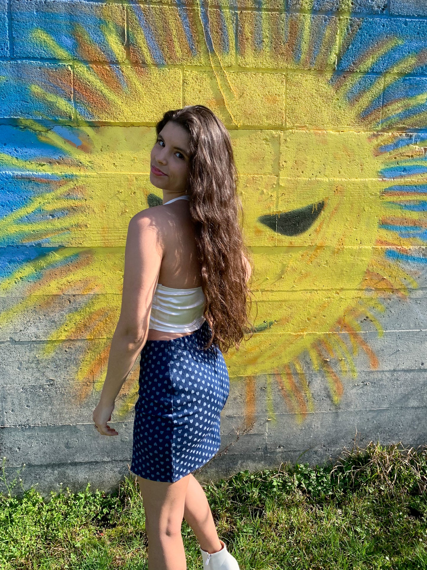 White Heart Denim Skirt