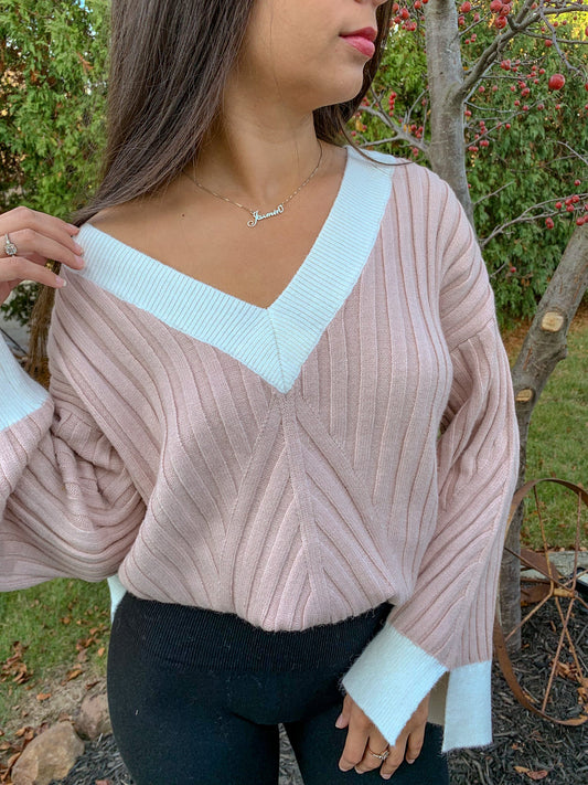 Full of Love Knit Block Sweater (Rose)