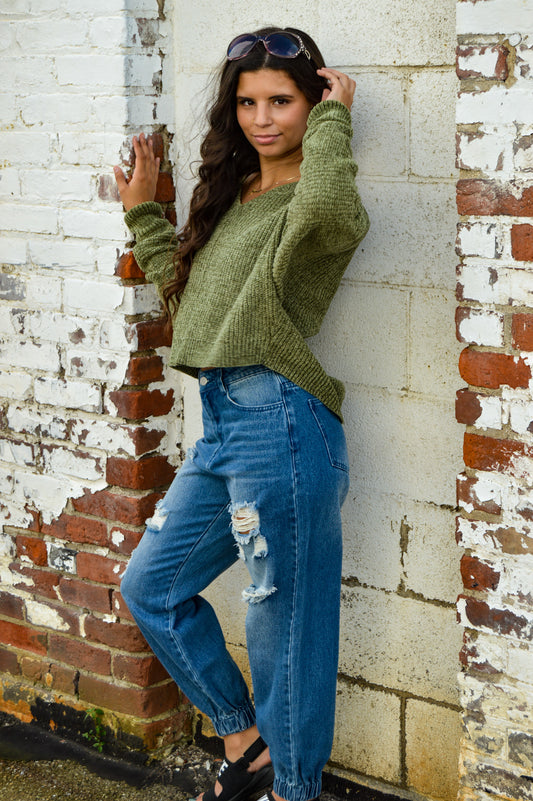 Matcha Green Dolman Chenille Sweater