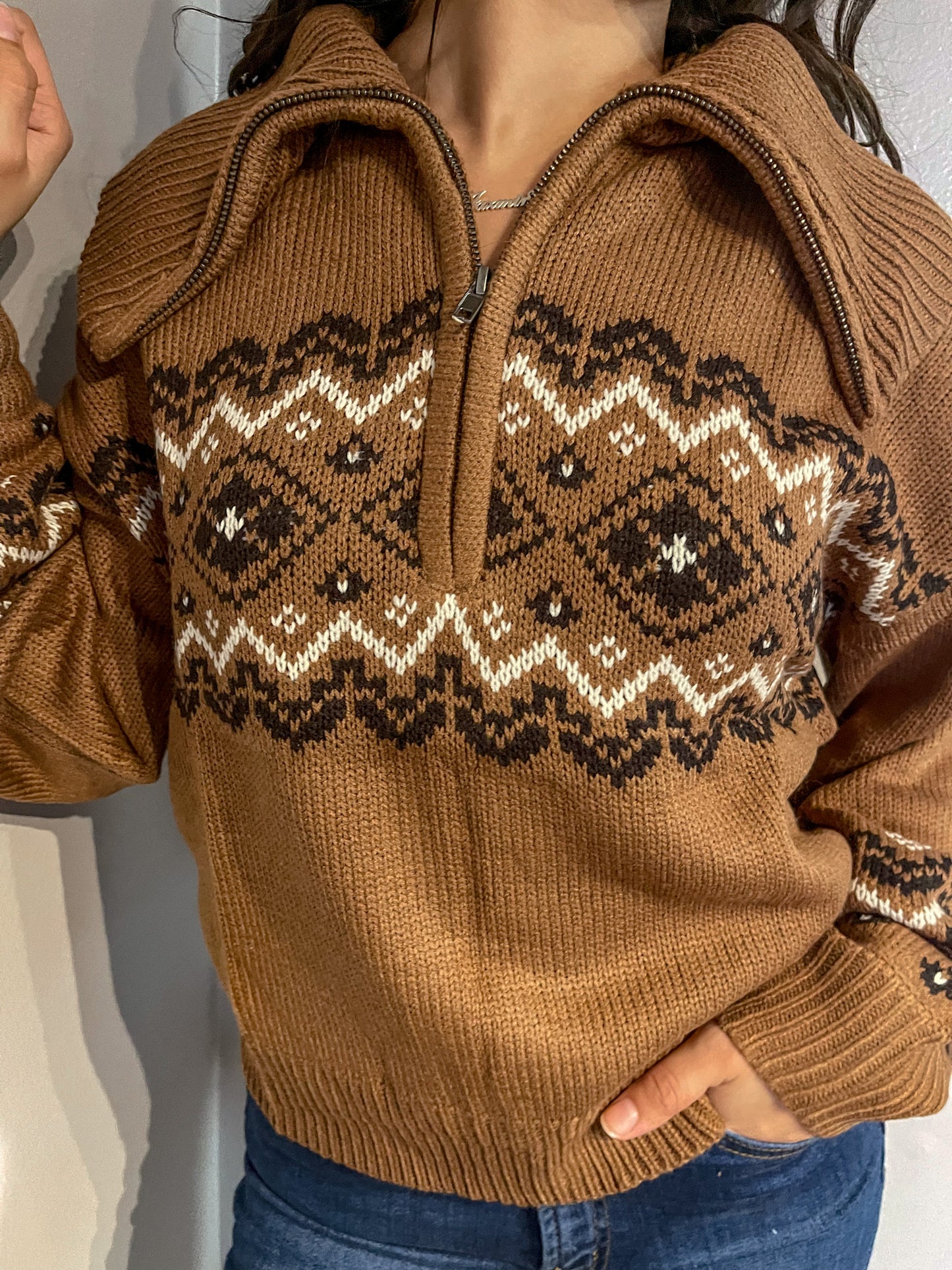 Brown Quarter Zip Sweater