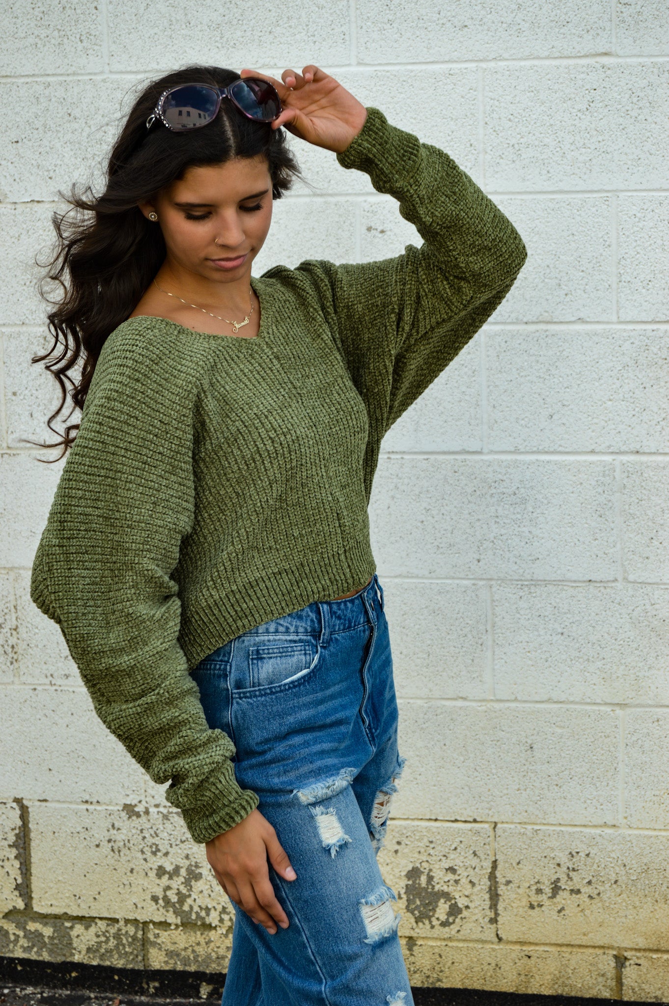 Matcha Green Dolman Chenille Sweater