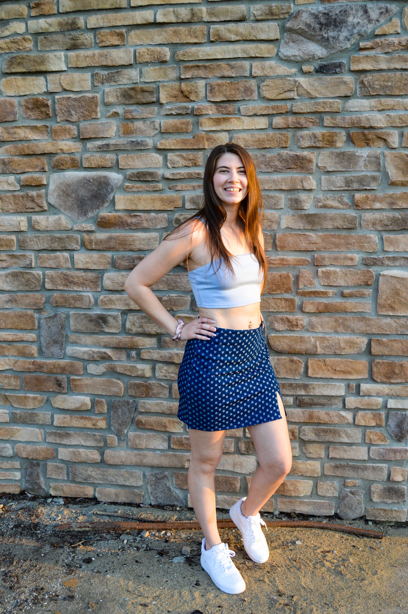White Heart Denim Skirt