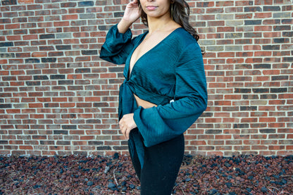 Hunter Green Tie Blouse