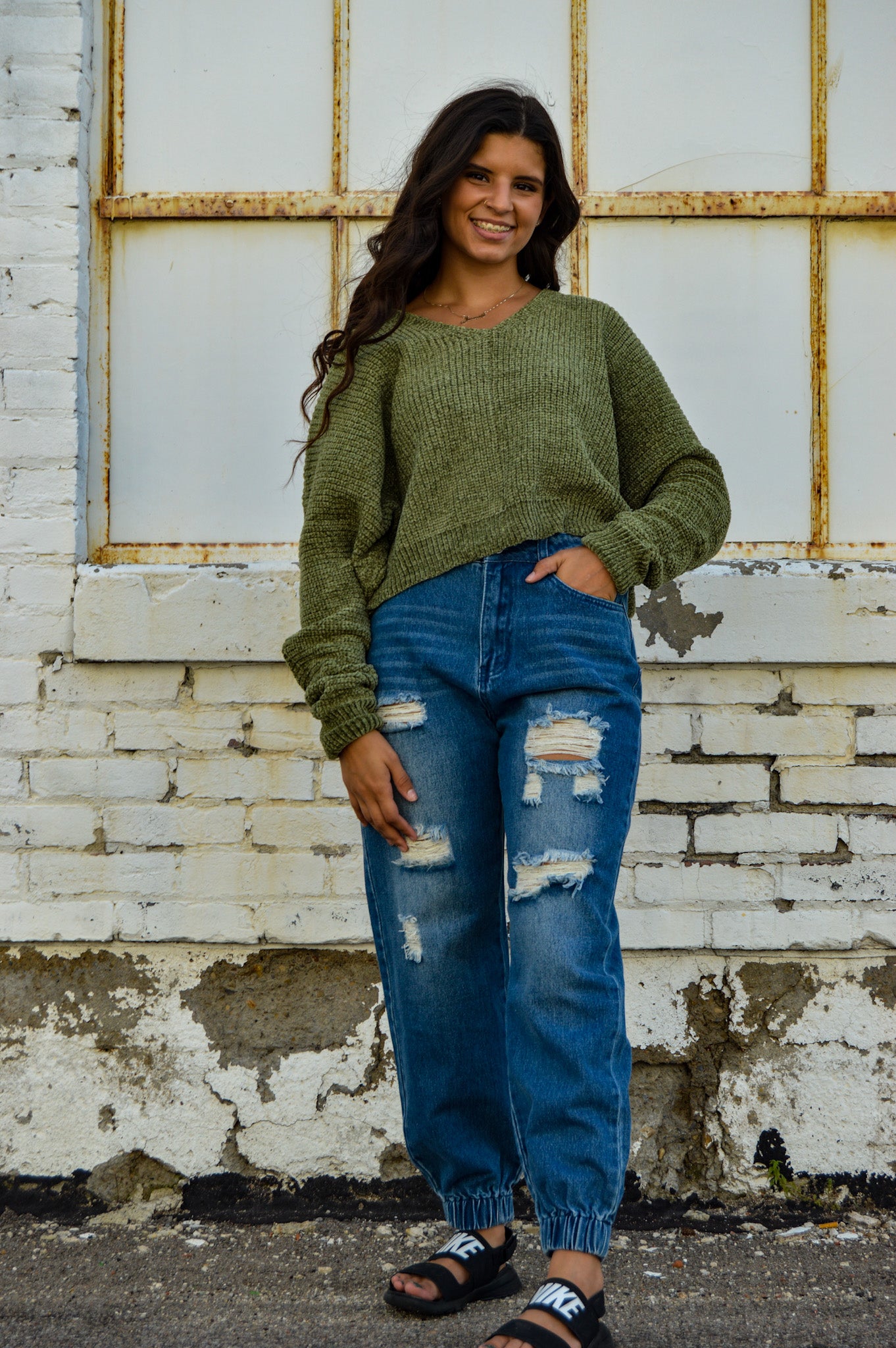 Matcha Green Dolman Chenille Sweater