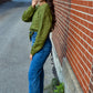 Olive Cable Knit Cropped Sweater