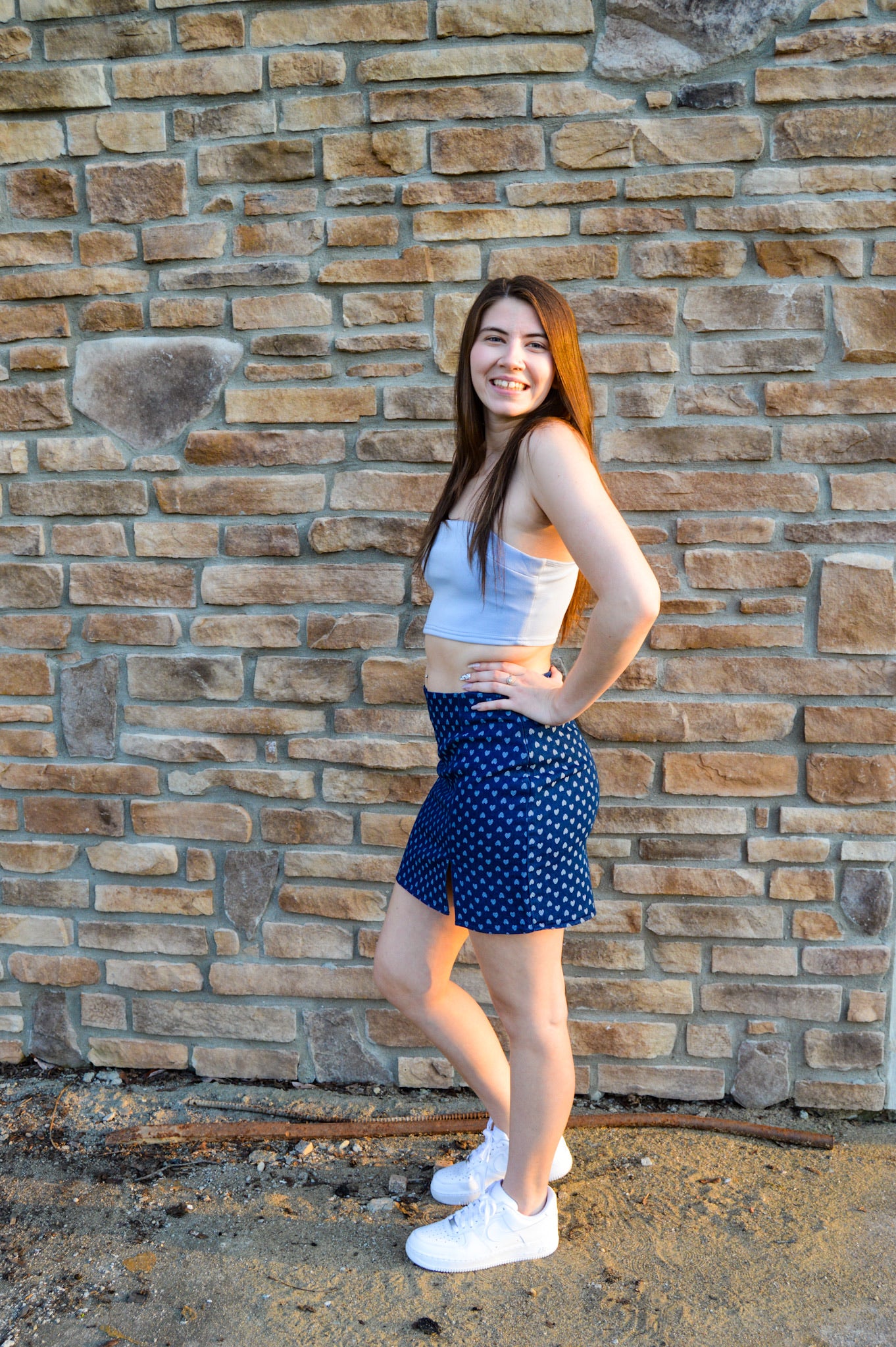 White Heart Denim Skirt