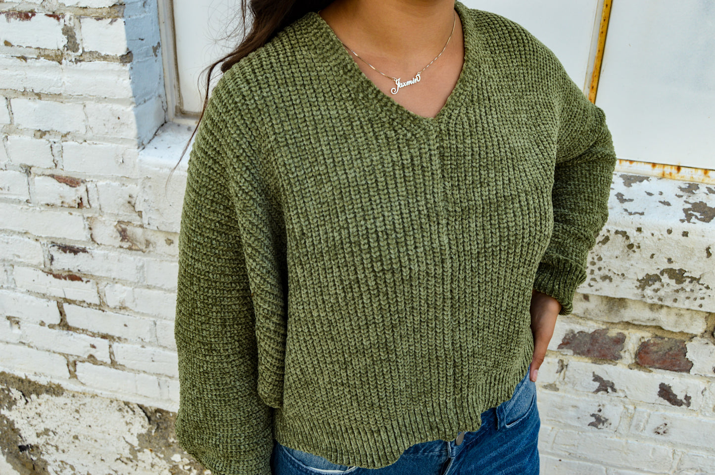 Matcha Green Dolman Chenille Sweater