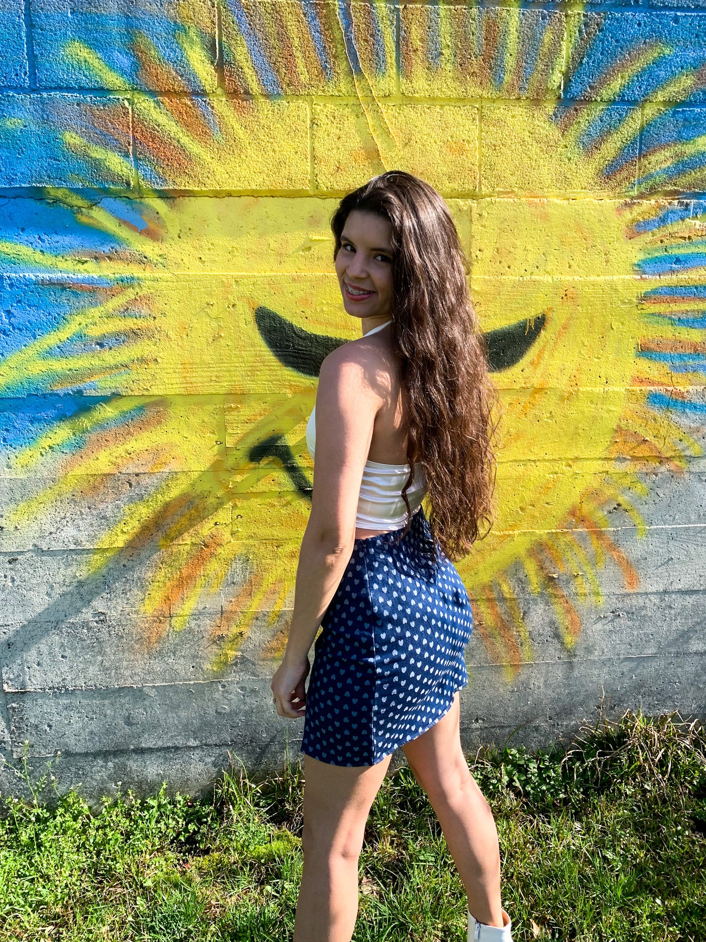White Heart Denim Skirt