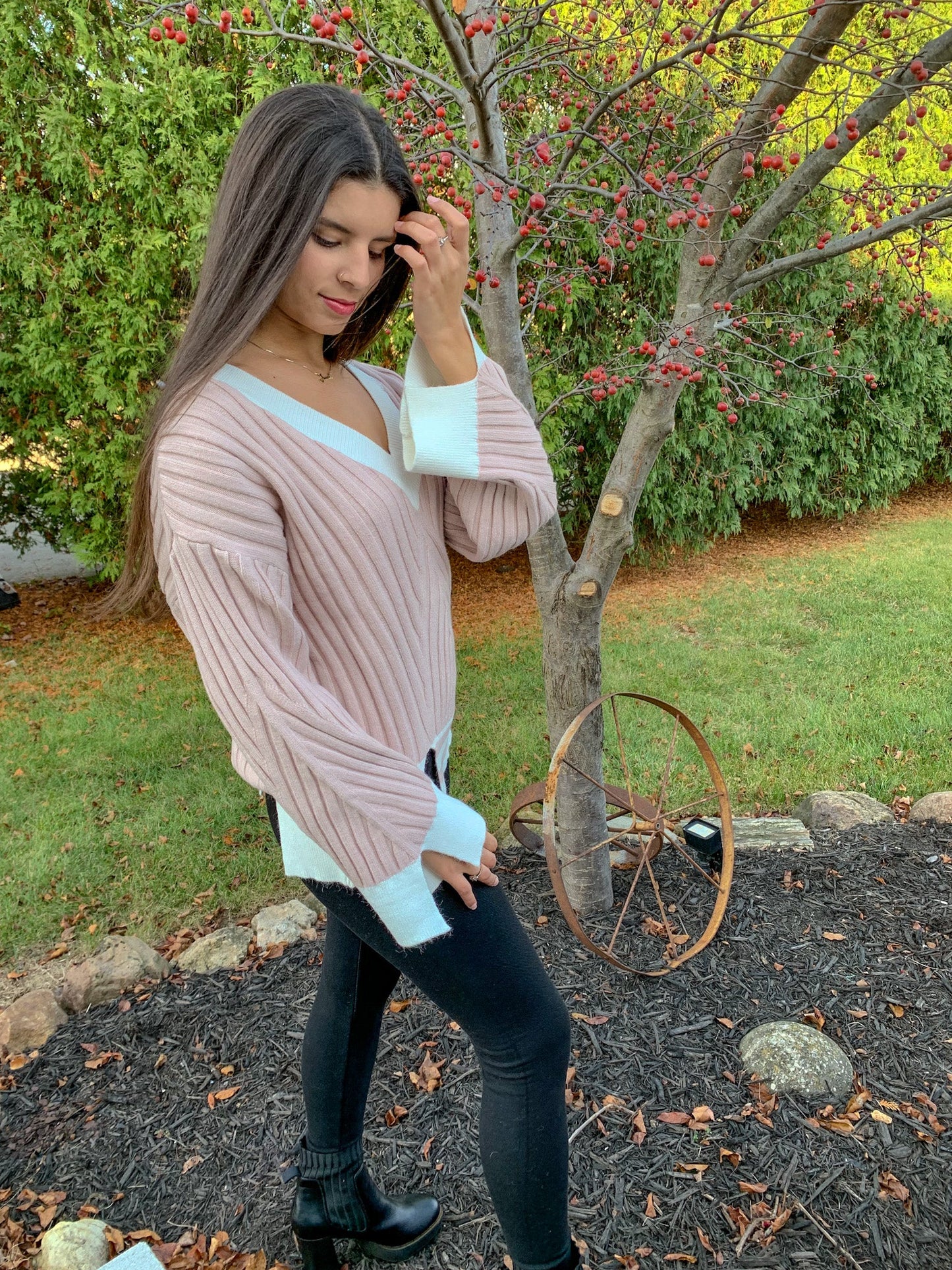 Full of Love Knit Block Sweater (Rose)