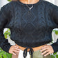 Black Cable Knit Cropped Sweater
