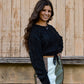 Black Cable Knit Cropped Sweater