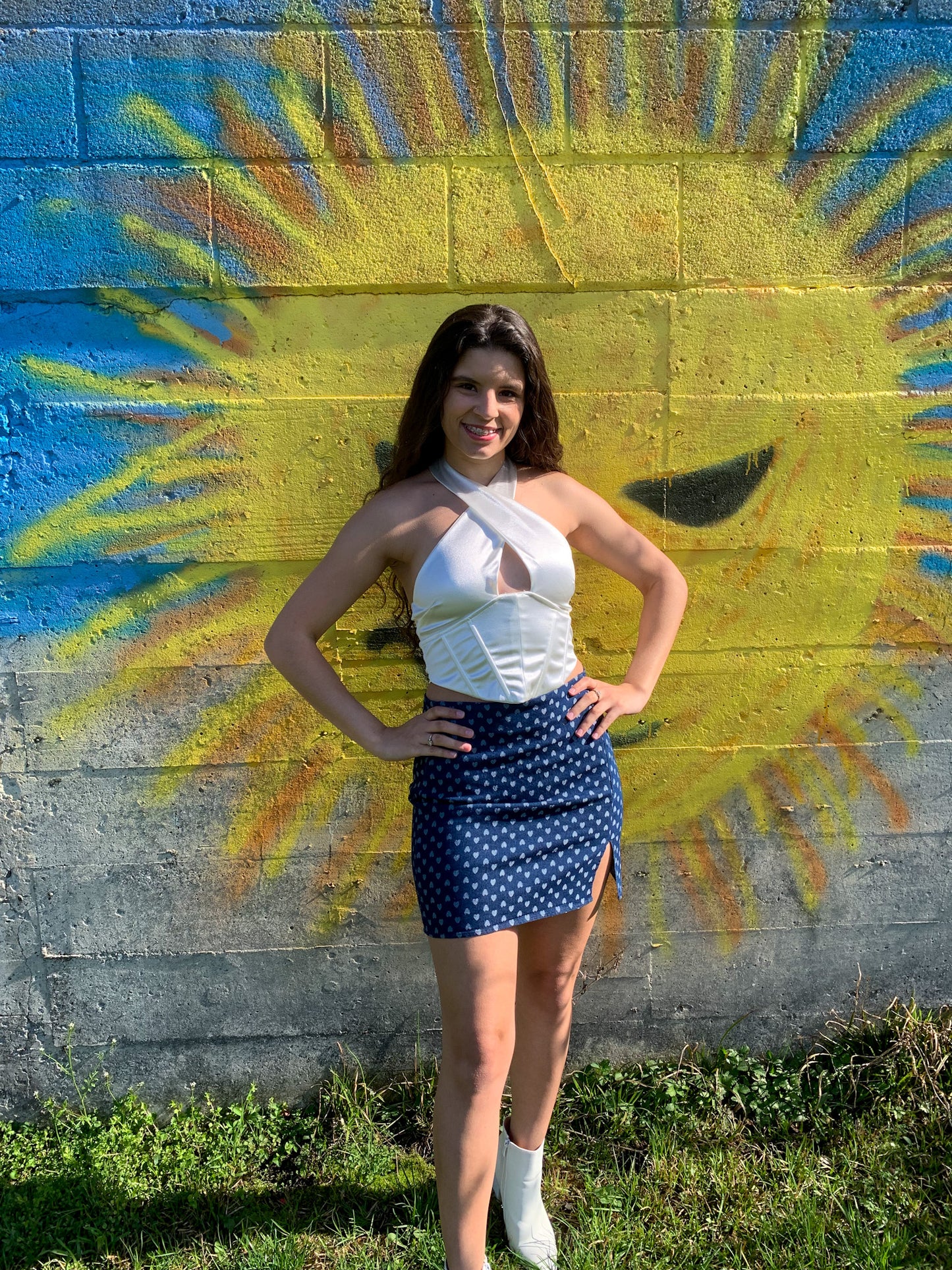 White Heart Denim Skirt