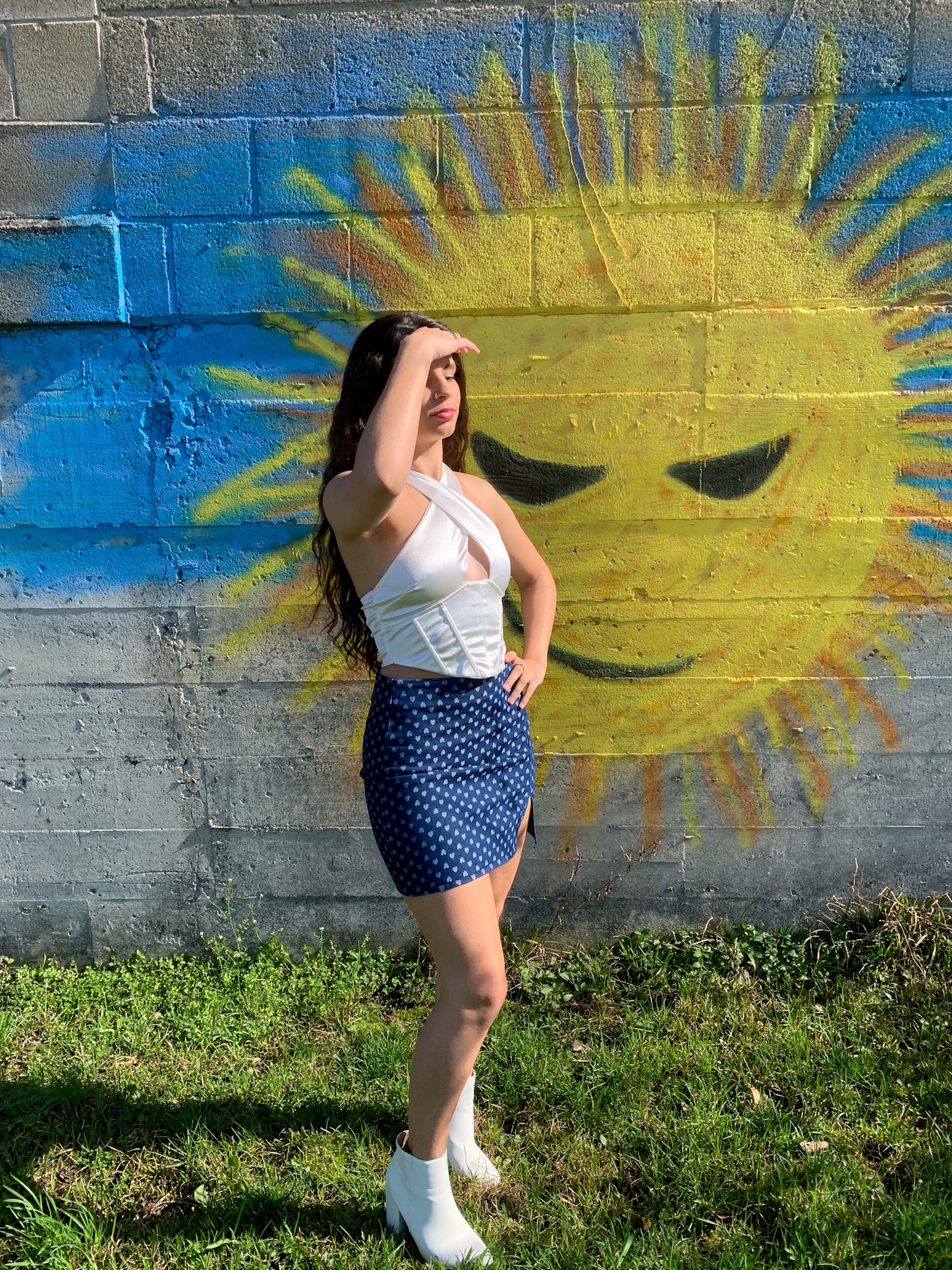 White Heart Denim Skirt