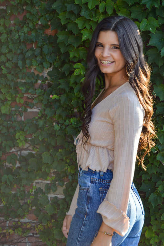 Taupe Crisp Air Top