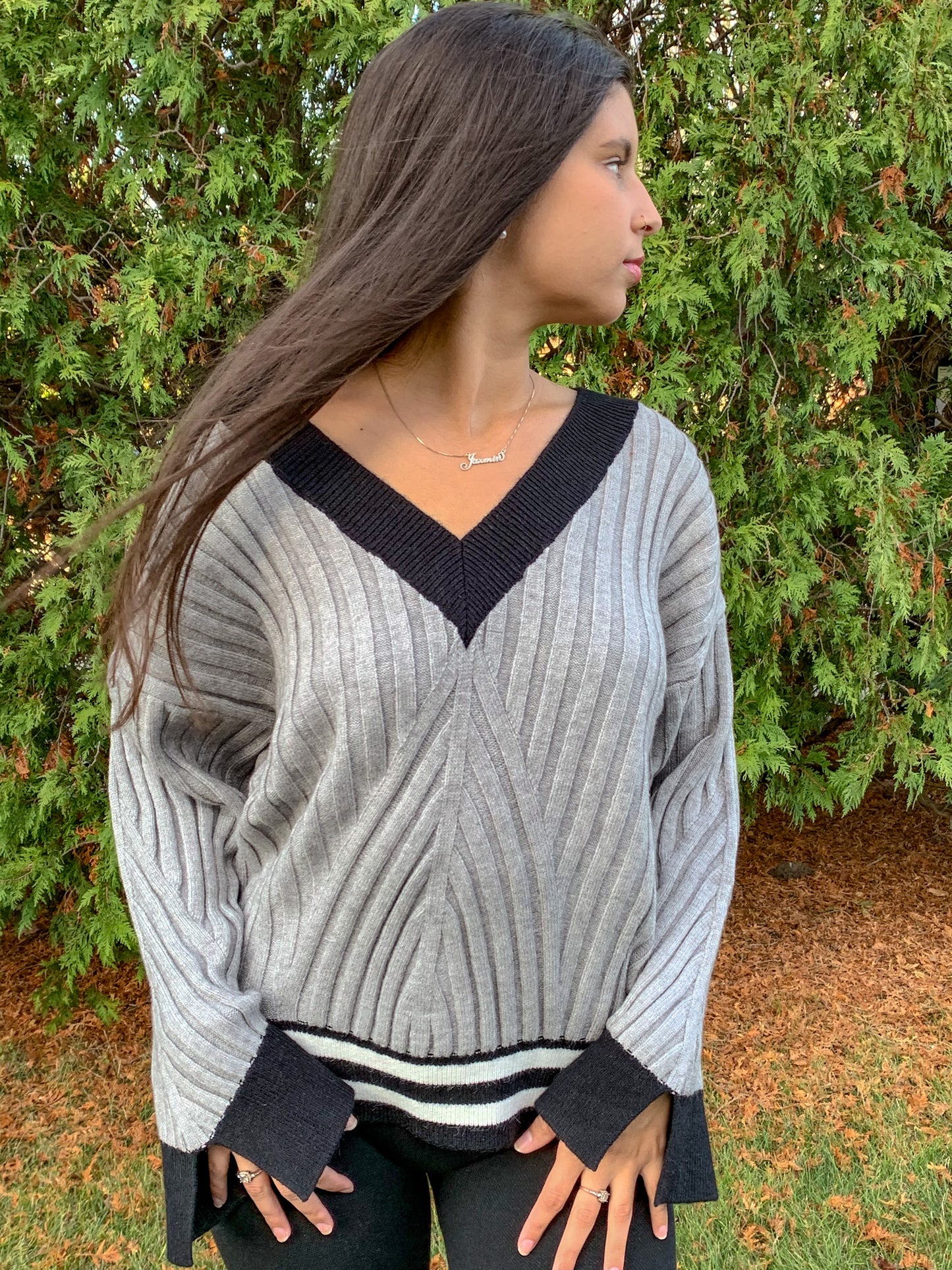 Full of Love Knit Block Sweater (Gray)