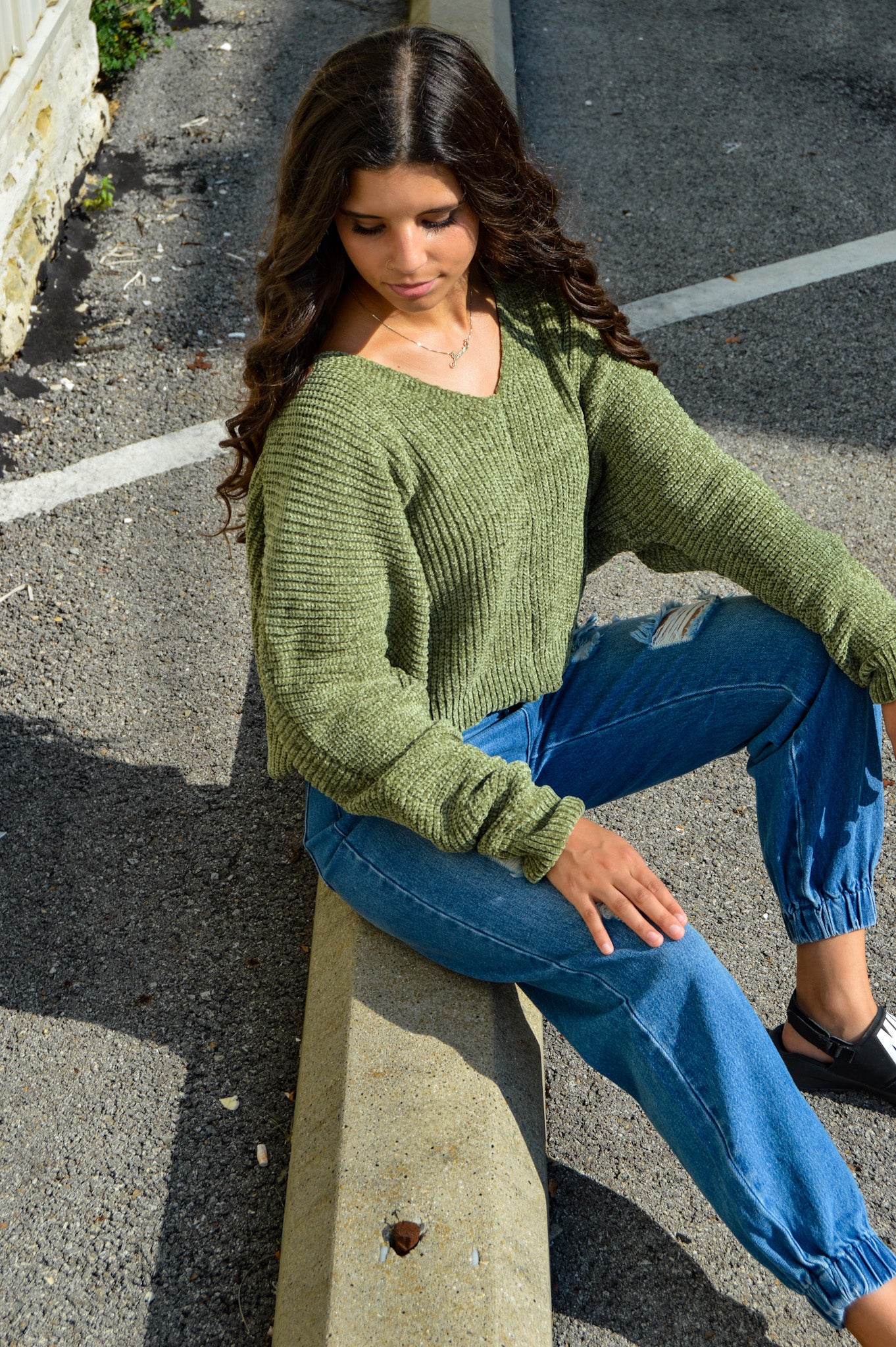 Matcha Green Dolman Chenille Sweater